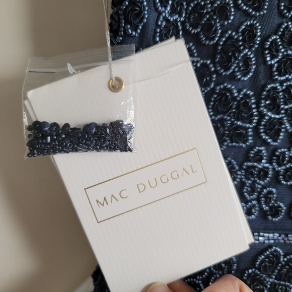 NWT Mac Duggal, Hand Beaded Flounce Sleeve Midi Dress, Midnight, Size 8 - $498 - Picture 11 of 12